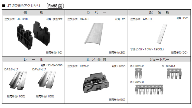 ネジアップ式端子台　JT-20シリーズ　アクセサリ