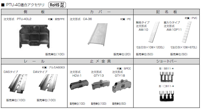 ネジアップ式端子台　PTU-40シリーズ　アクセサリ