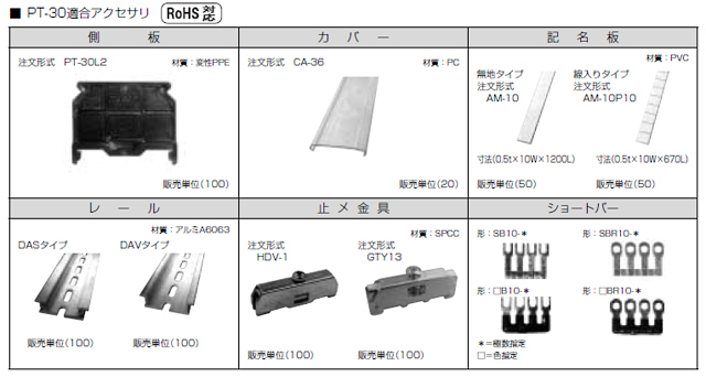 セルフアップ式端子台　PT-30シリーズ　アクセサリ