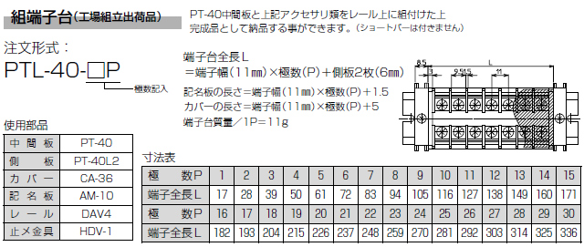 セルフアップ式端子台　PT-40シリーズ　組端子台