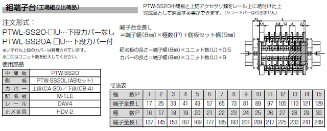サポートスクリュー式二段端子　PTW-SS20シリーズ　組端子台