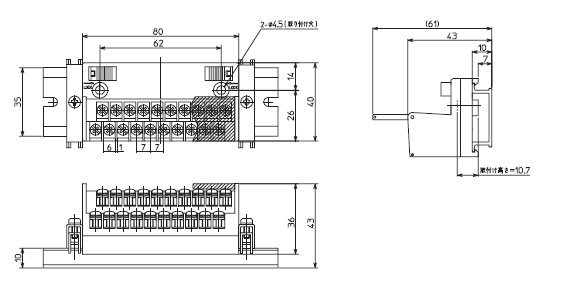 PCN7（コモン端子台）シリーズ　PCN7-COM　（7㎜ピッチ）　　寸法図