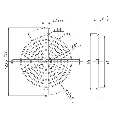 92ｍｍ用FANガード　109-099E　　寸法図