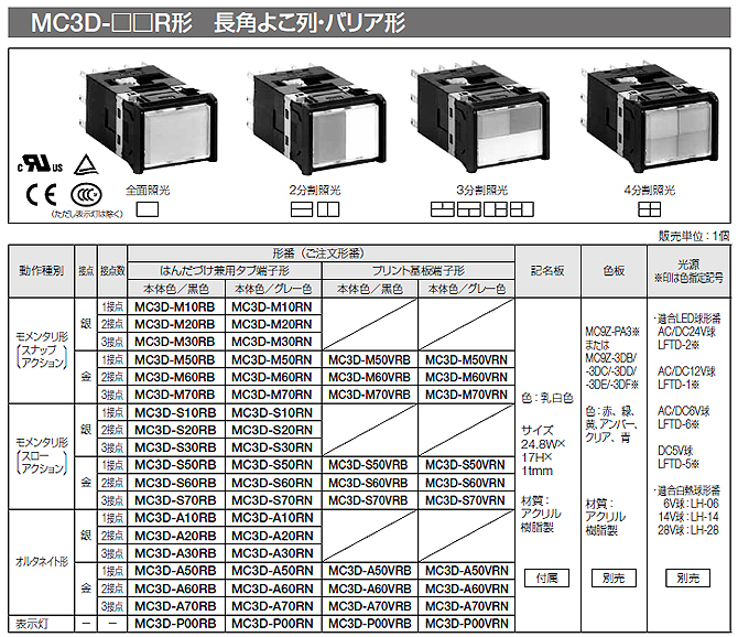MC3D-□□R形　長角よこ列・バリア形