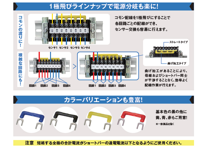1極飛びラインナップで電源分岐も楽に！