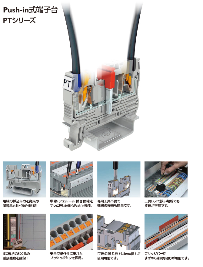 Push-in式端子台 特長