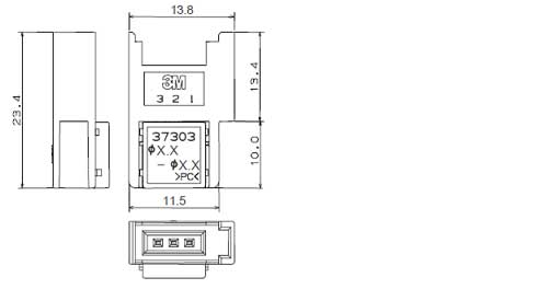 ミニクランプ（中継用）3極　寸法図（単位：mm）