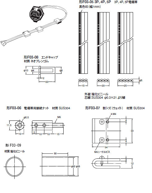 61F用電極帯用周辺部品　F03-□□　寸法