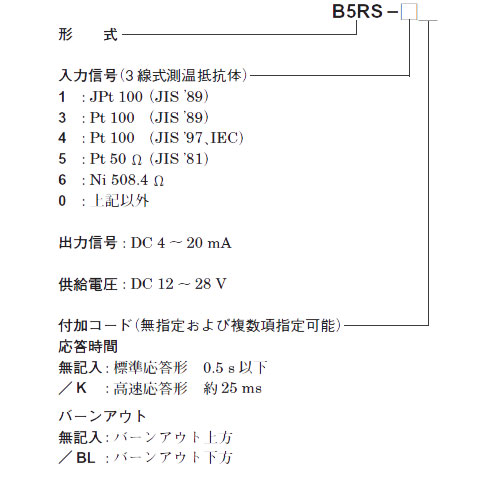 温抵抗体変換器　B5RSシリーズ　型式構成 