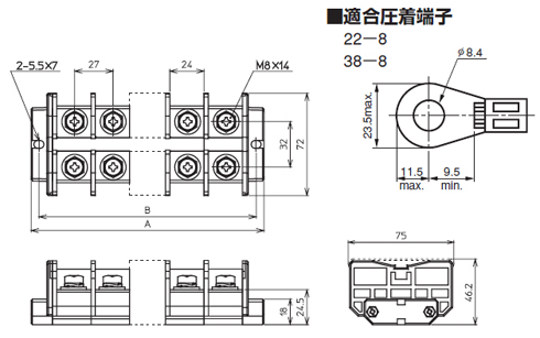 組端子台　TXM100シリーズ　寸法図