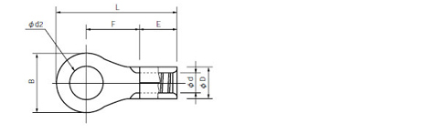 裸圧着端子　（R形）丸形　0.75用 　寸法図